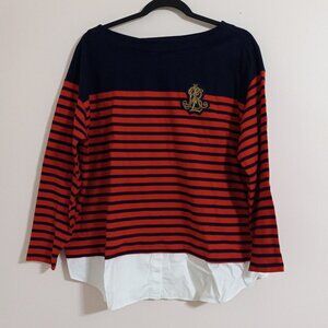 Ralph Lauren 1X Sweatshirt Blue Red Striped Nautical Crest